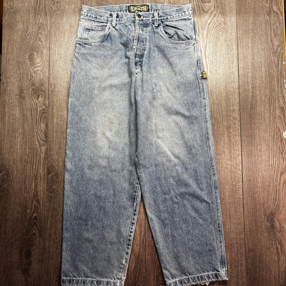 Planet Earth Vintage Baggy Carpenter Skater Jeans Light Wash Wide Leg Mens L